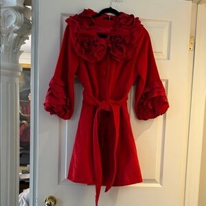 Ryu Vibrant Red Ruffled Trench Coat